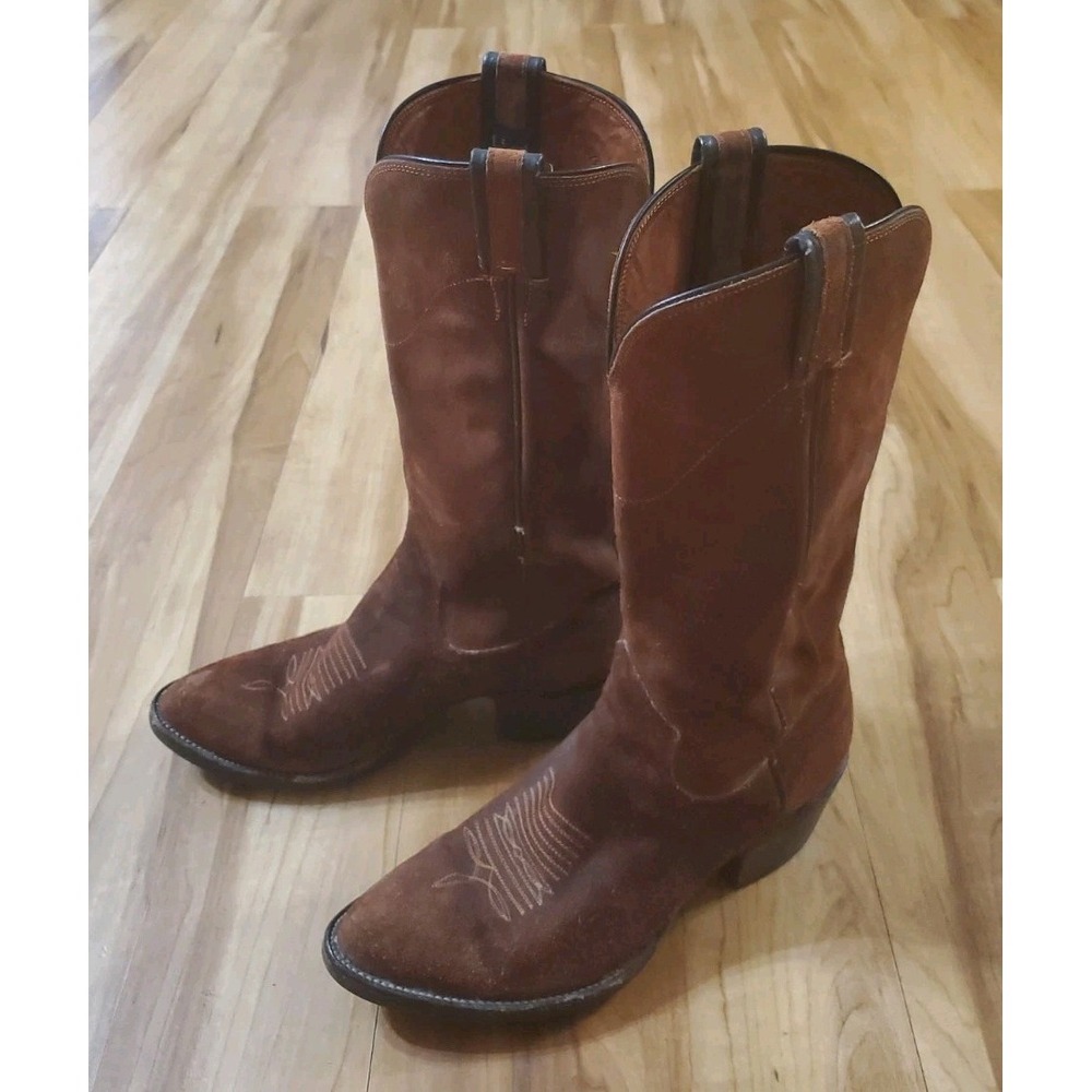 Vintage Sanders Boot Makers Cowboy Boots Mens 9.5 D Brown Suede Roughout 1985